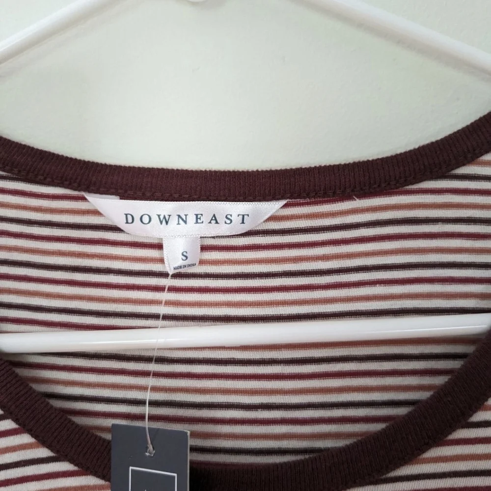 NWT Downeast Burgundy Striped Ruffle Hem Shirt - Picture 5 of 6
